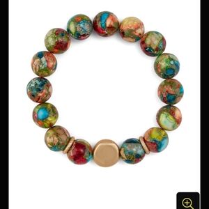 Jasper Bracelet -gold Pebble Stretch Design. Beaded Bracelet
